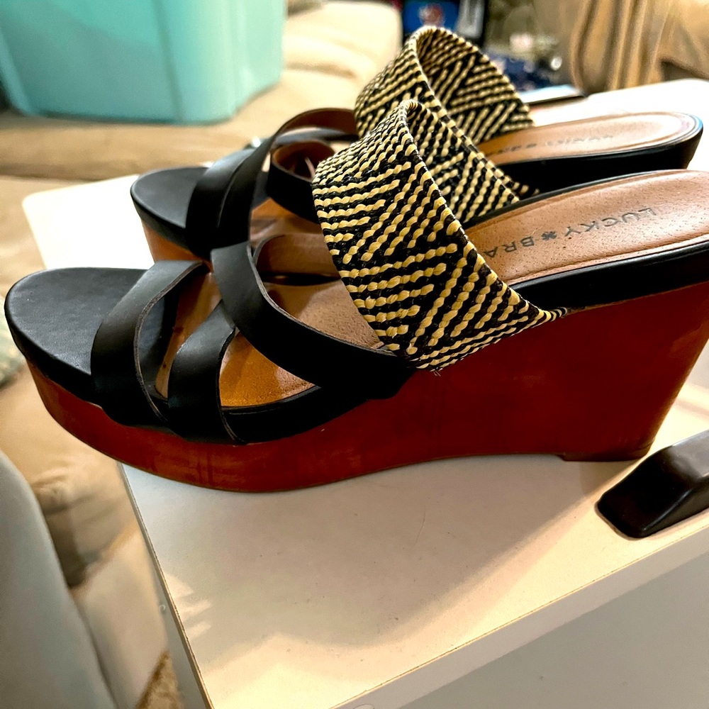 Lucky brand chunky wedge sandals like new condition. Size 9